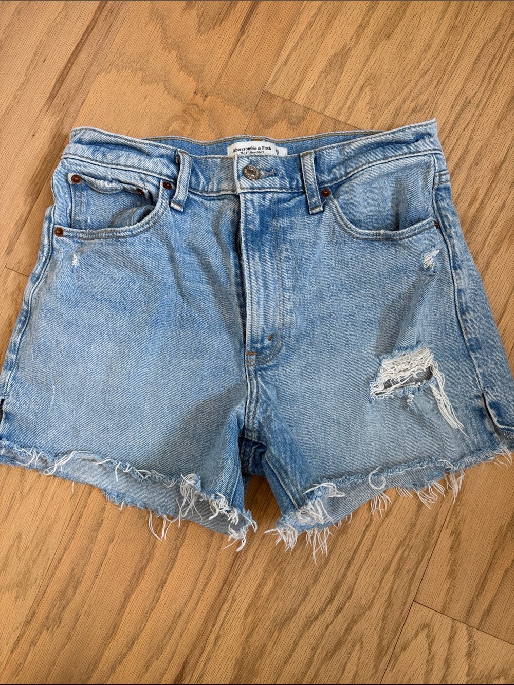 Abercrombie & Fitch Light Blue Ripped Denim Cutoff Shorts - mom short - like new